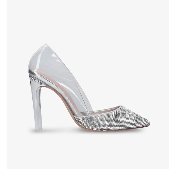 Violetta Rhinestone -embellished perspex heeled courts in silver. - Picture 1 of 7